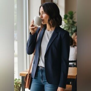 Lands End Blazer Womens Size 8 Navy Two Button Wool‎ Office Wear Business Casual